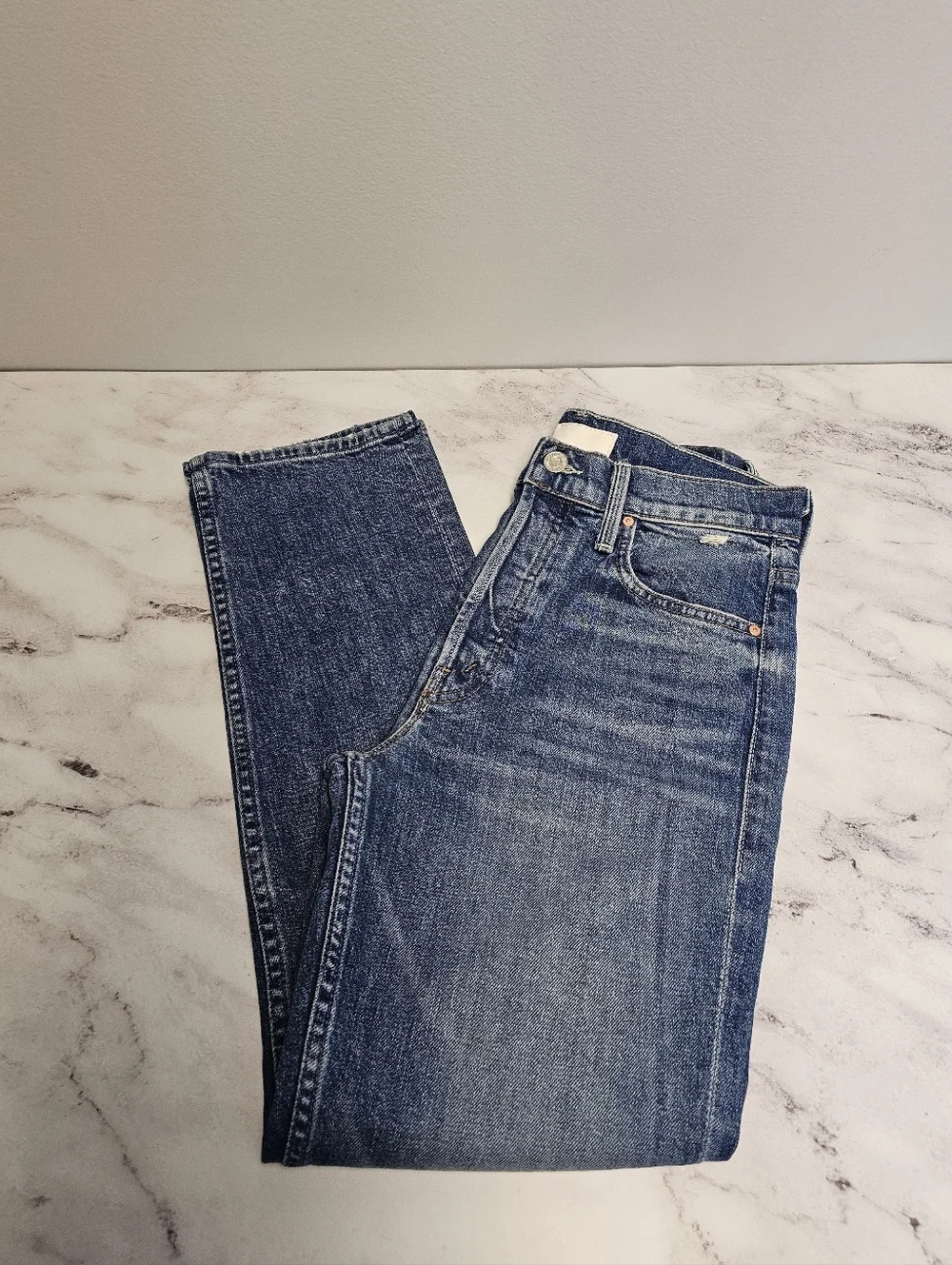 MOTHER The Tomcat‎ High Rise Striaght Leg Playing With Scissors Blue Jeans 26